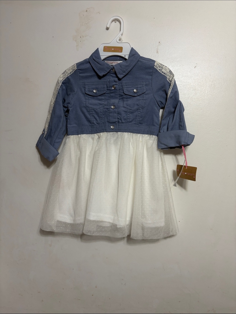 Denim-Style Blue and White Tulle Dress for Girls